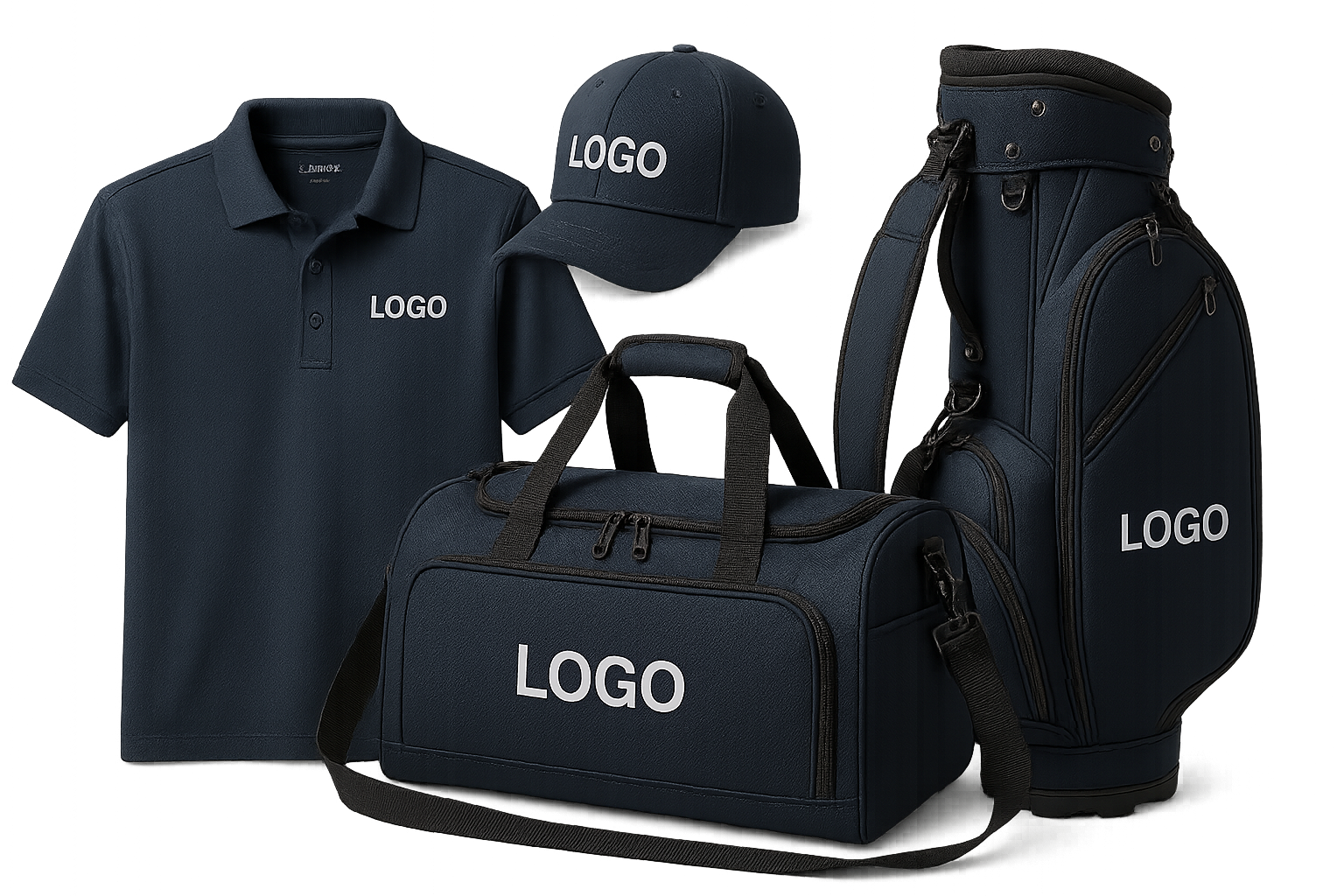 PERFECT ADD HAT, DUFFLE BAG AND A GOLF BAG