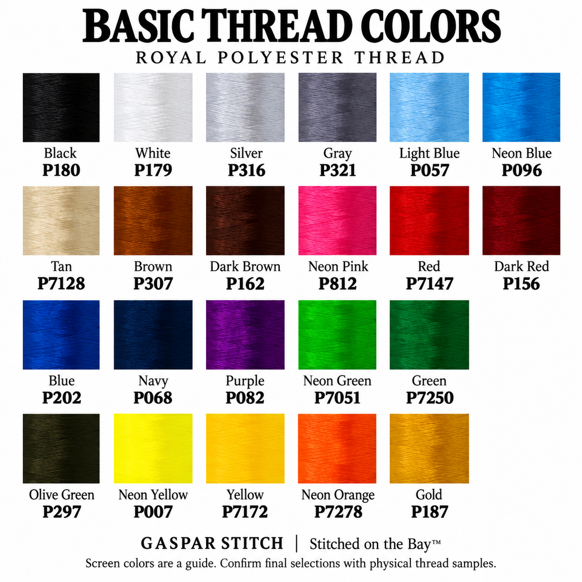 Basic embroidery thread color chart