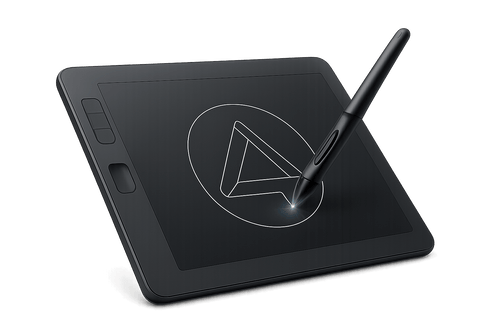 charcoal tablet with a pen drawing a logo transparent background
